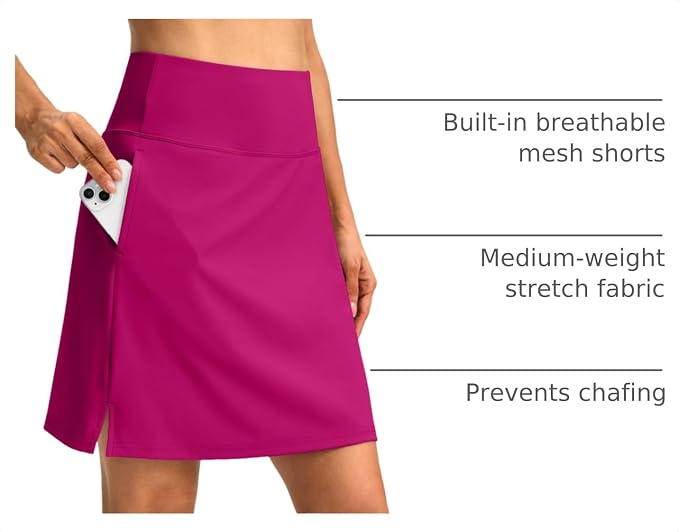 18" Skorts for Women 3 Pockets High Waist Long Athletic Tennis Skirt Golf Skort for Casual Summer Travel