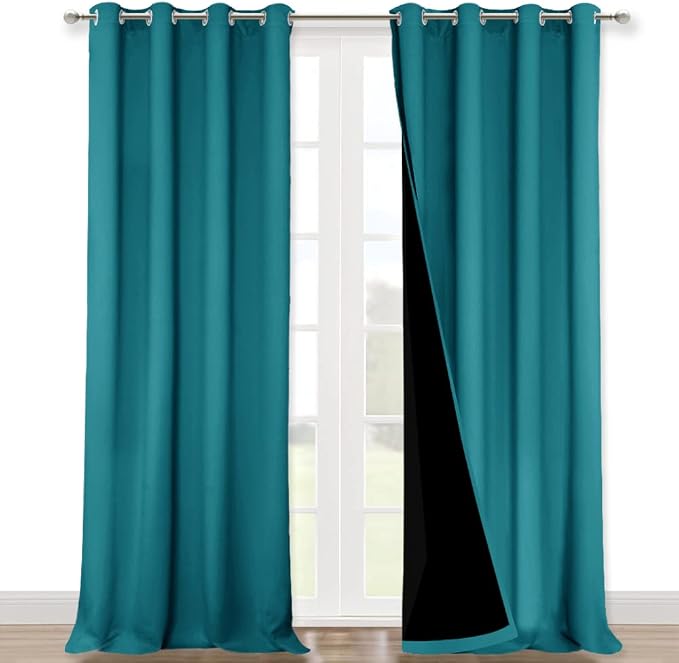 NICETOWN Full Shading Curtains for Windows, Super Heavy-Duty Black Lined Blackout Curtains for Bedroom, Privacy Assured Window Treatment (Peacock Teal, Pack of 2, 52 inches W x 95 inches L)