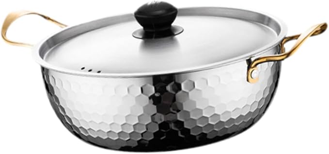 Korea Ramen Pot Stockpot Practical Stainless Steel with Lid Soup Pot Saucepan for Backyard Parties Hiking Picnic Pasta Curry, 22cm Argent