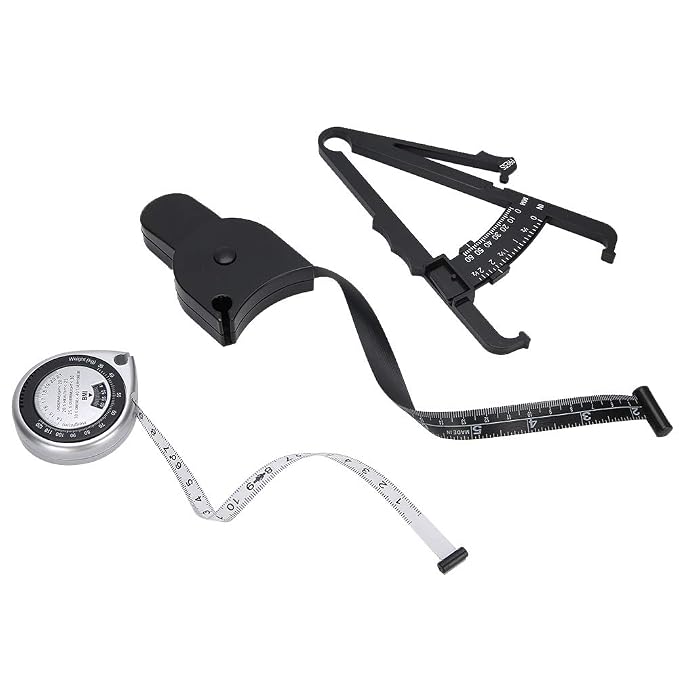 3 Piece Metric Body Fat Tester with Retractable Caliper & Waist Measurement Tape for Fitness & Activity Monitoring, Body Composition Analysis