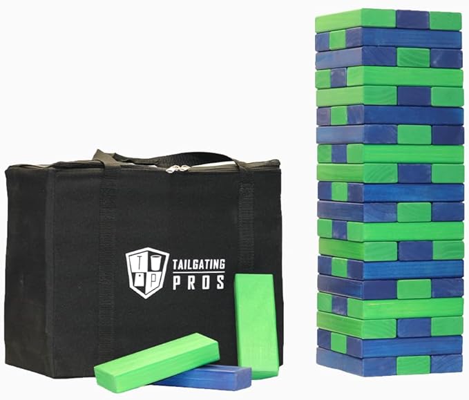 Tailgating Pros Premium Giant Toppling Timbers with Carrying Case – Choose Your Team Colors! Jumbo Outdoor Yard Game, Tower Grows to Over 5 Feet!