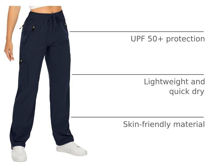 Womens Hiking Pants Quick Dry UPF 50 Lightweight Travel Golf Cargo Safari Pants Zipper Pockets
