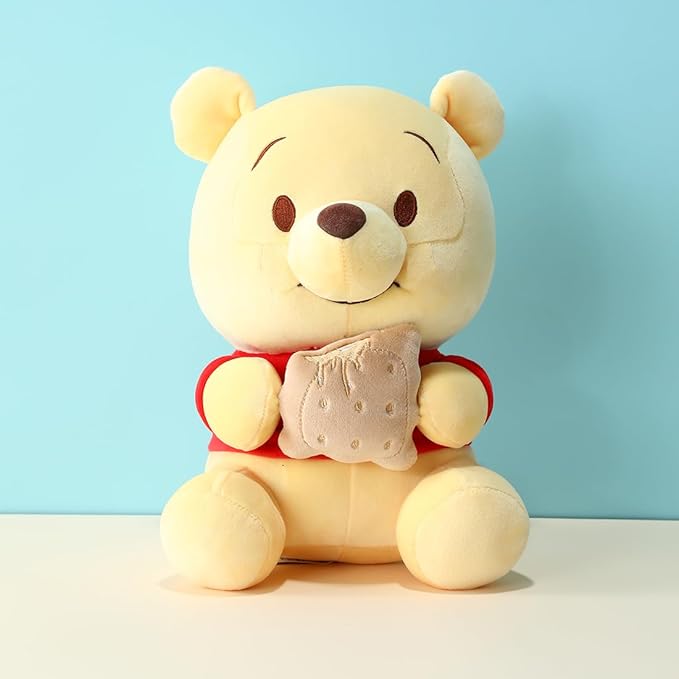 MINISO Winnie-The-Pooh Stuffed Animals Plush Toy Sitting Holding Biscuits, Soft Cute Ideal Gift Doll for Sleeping and Decoration
