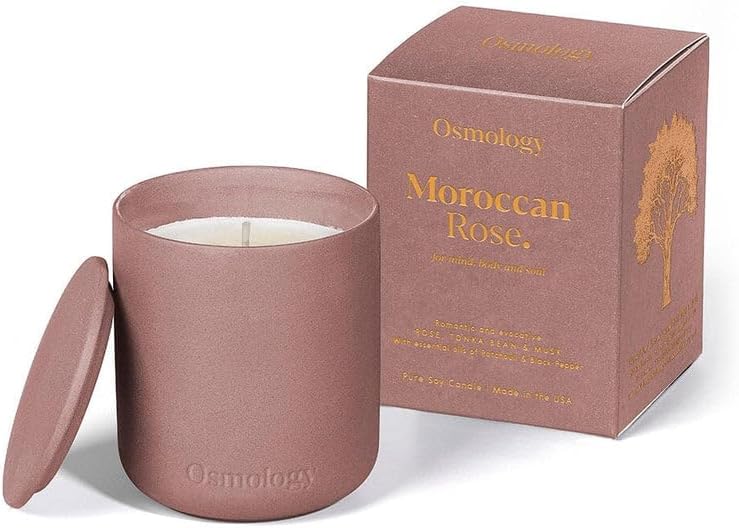 Moroccan Rose Aromatherapy Candle – Rose, Tonka Bean & Musk Scented Candle, Plant-Based Wax, 9.8 oz, 50 Hour Burn Time, Floral & Musky Candle