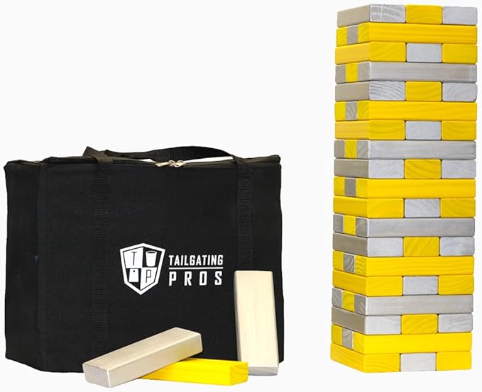 Tailgating Pros Premium Giant Toppling Timbers with Carrying Case – Choose Your Team Colors! Jumbo Outdoor Yard Game, Tower Grows to Over 5 Feet!