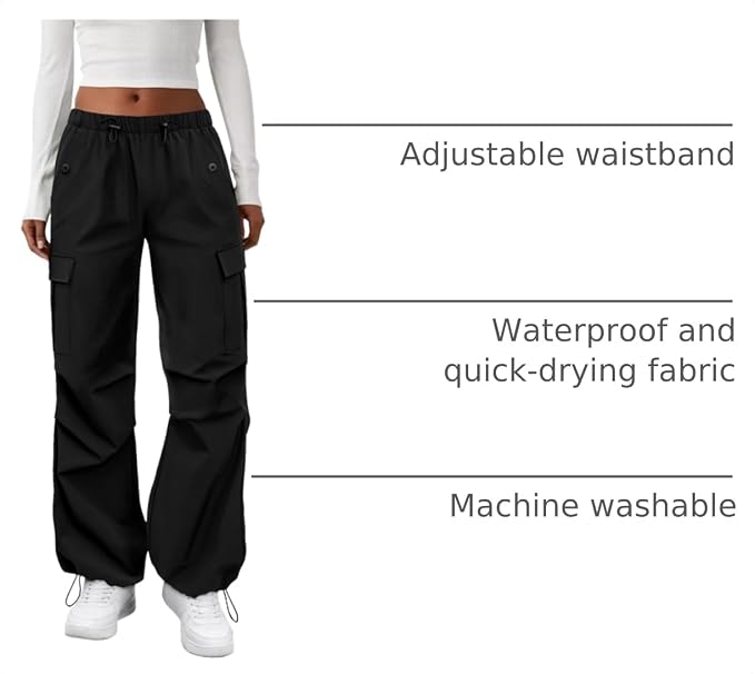 COPYLEAF Cargo Pants Women Elastic Waisted Parachute Hiking Pants with Pockets Water-Resistant Lightweight Baggy Pants