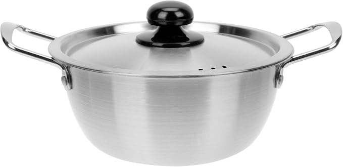 Double-Handle Noodle Pot with Lid 10.03X7.08X3.54 Inch Heat-Resistant Korean Noodle Cooking Pot for Kitchen Cookware and Soup Stew
