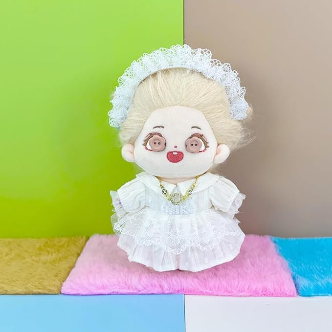 niannyyhouse 10cm-15cm Plush Doll Clothes White Headdress Dress Accessories Compatible with 17cm Labubu Doll
