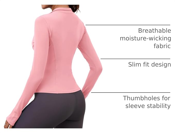 LOMON Womens Long Sleeve Workout Tops Quick Dry Quarter Zip Pullover Crop Yoga Athletic Slim Fit Shirts