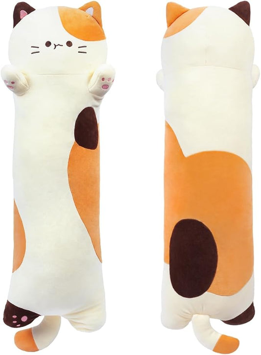 Long Plush Toy Cat Pillow Cute Plush Cat Toy Doll Stuffed Animal Cat Hugging Pillow for Sleeping Gift for Kids and Girls(Beige,70cm/27.6in)