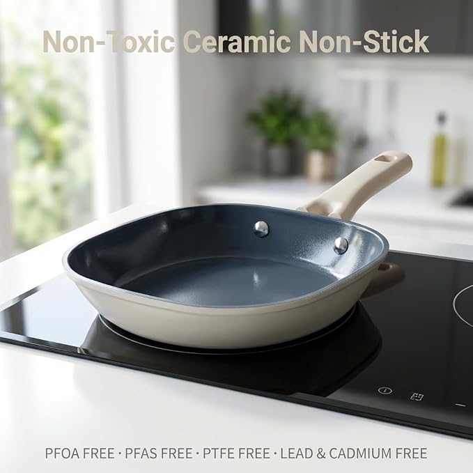 8 Inch Ceramic Nonstick Frying Pan - Dual Ceramic Coating Inside & Out, PFAS/PFOA-Free Skillet, Induction Compatible & Dishwasher Safe, Stay-Cool Handle, Eco-Friendly Egg Pan