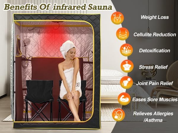 Portable 1-2 Personl Infrared Saunas for Home, Full Spectrum Infrared Sauna, Full Size Large Space Spa, 2 Portable Upgrade Chair, Oversize Full Body Home Sauna Spa for Relaxation & Detox