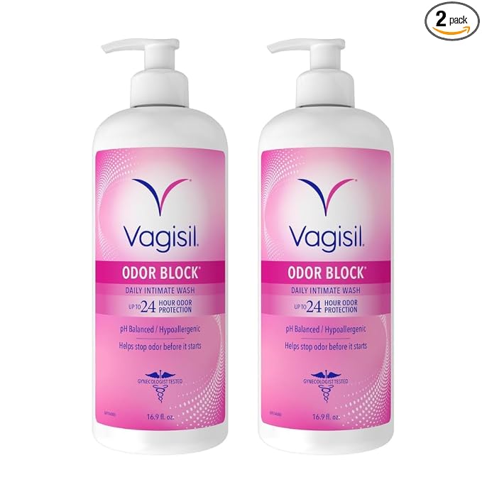 Vagisil Feminine Wash for Intimate Area Hygiene, Odor Block, Gynecologist Tested, Hypoallergenic, 16.9 oz with Pump (Pack of 2)