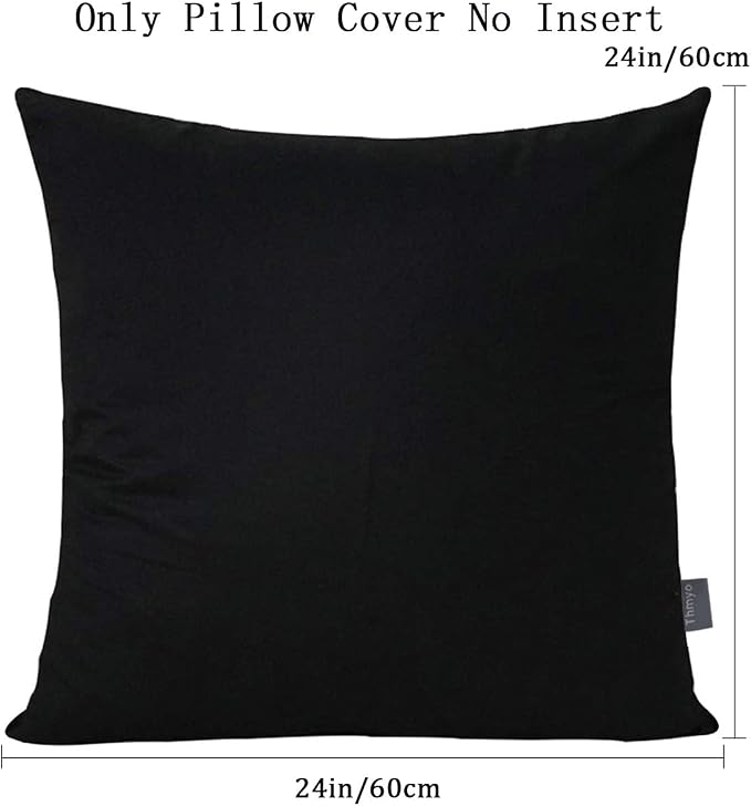 Thmyo 4-Pack 100% Cotton Comfortable Solid Decorative Throw Pillow Case Square Cushion Cover Pillowcase Sublimation Blank Pillow Covers Halloween DIY Throw Pillowcase for Sofa(24x24inch/60x60cm,Black)