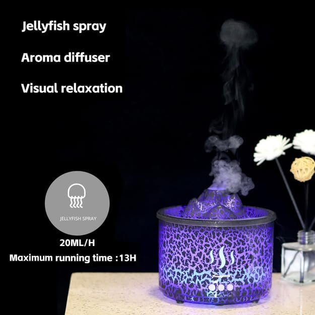 3in1 Night Light Volcano Essential Oil Diffuser Air Humidifiers for Bedroom | 260ml, 2mist modes, 12H Running Aromatherapy for home, 8H Running humidifier for bedroom, 3 Night Light, 3in1, Remote Control