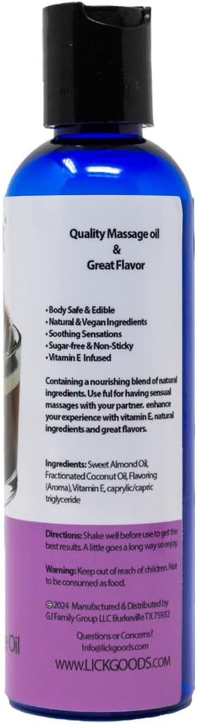 Lick Chocolate and Cream Massage Oil – Smooth Dessert-Inspired Edible Massage Oil with Almond Oil & Vitamin E, Luxurious Glide for Couples Massage, 4 oz