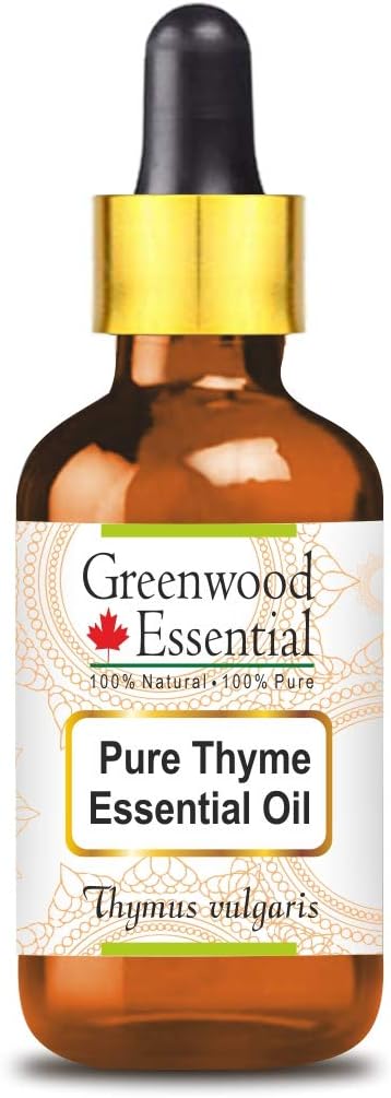 Greenwood Essential Thyme Essential Oil (Thymus vulgaris) with Glass Dropper Steam Distilled 15ml (0.50 oz)
