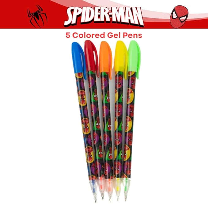 Innovative Designs Marvel Avengers Spiderman Pencil Case Set with Stickers and Gel Pens for Kids, Molded with Zip Closure, Black