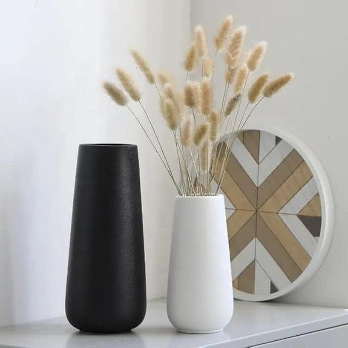DECORPIA 12 Inch Tall Premium Quality Ceramic Vase | Flower Vase for Home Decor | Farmhouse Decor, Desk Decor, Modern Decor, Aesthetic Room Decor, White Vase for Bohemian Decor, Pampas Vase, Black
