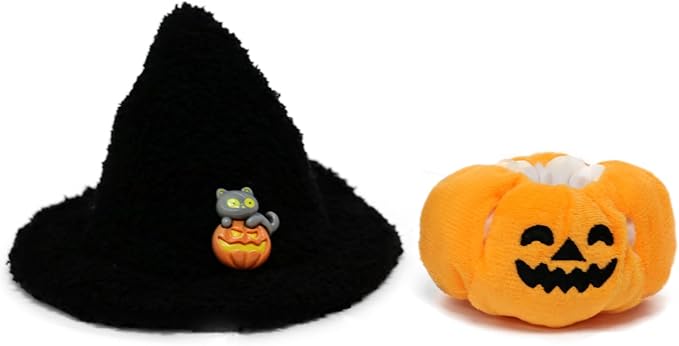 17cm Doll Clothes, Halloween Witch Hat and Pumpkin Costume Set Handcrafted Crochet Halloween Clothes for 6.7"(No Doll Included) (Style05)