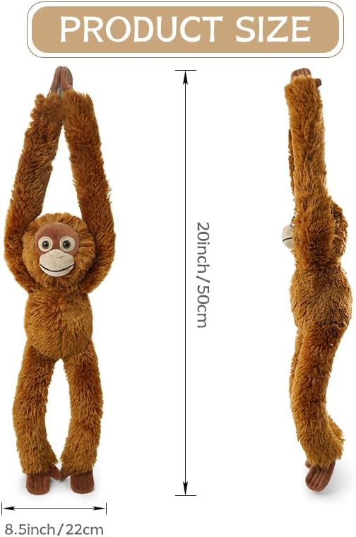 Stuffed Orangutans Toy Hanging Stuffed Animal, Hooks and Stuffed Monkey Animals with Rings for Kids, Gifts for Boys and Girls Hanging 20inches