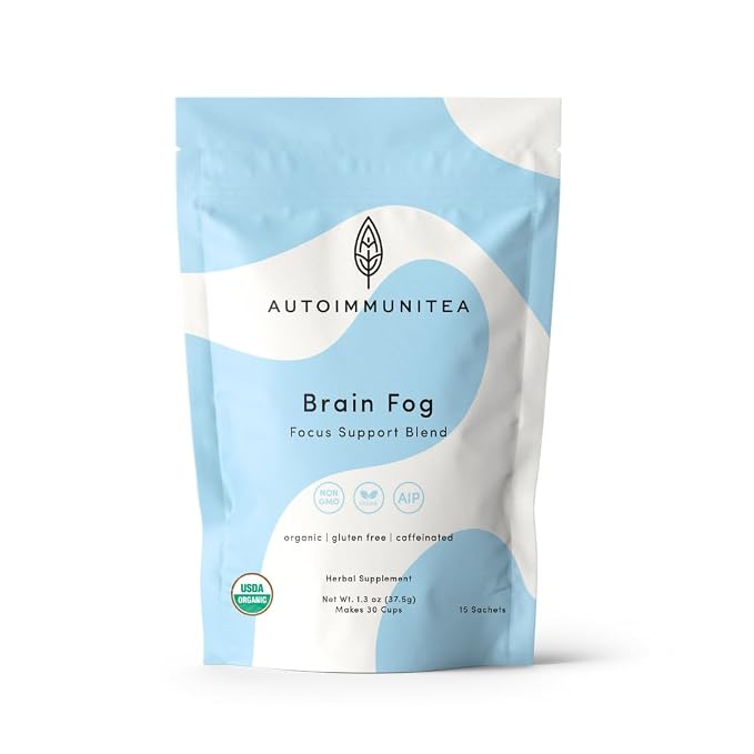 Organic Peppermint Brain Fog Tea Loose Leaf Tea Bags – Focus Tea, Ginkgo Biloba Tea, Ginko Biloba, Gotu Kola, Adaptogen Tea, Brain Fog Relief, Caffeine Free AIP Paleo Herbal Blend, 15 Count