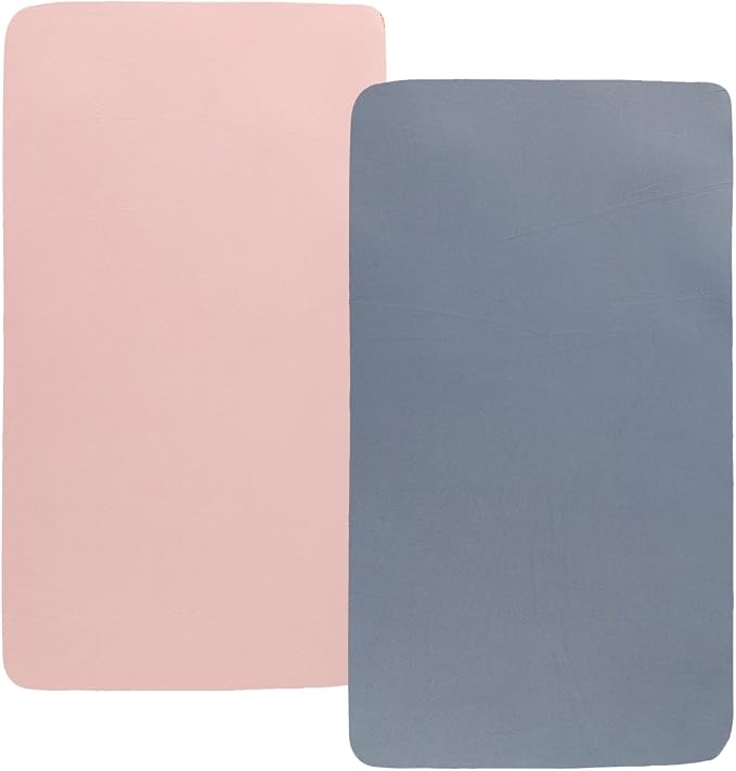 Pack n Play Sheet Stretchy Fitted Portable Mini Crib Sheets Set 2 Pack,Playard Sheets Convertible Playard Mattress Cover,Ultra Soft Jersey Material, Grey & Pink