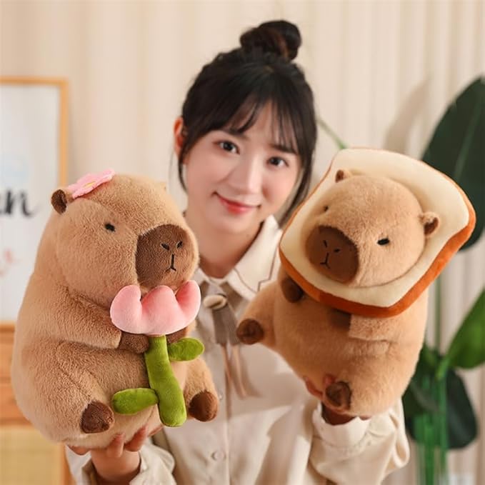 Cute Capybar Plush Doll, Flower capybar Stuffed Aniamls Toys,Capybar Plush Doll Pillow Children's Gift (11 Inches).