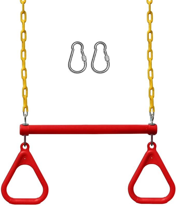 Jungle Gym Kingdom Swing Sets for Backyard, Monkey Bars & Swingset Accessories - Set Includes 18" Trapeze Swing Bar & 48" Heavy Duty Chain with Locking Carabiners - Outdoor Play Equipment (Red)