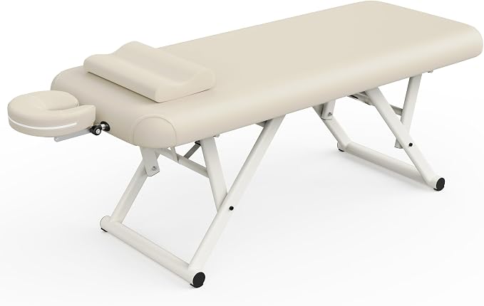Heavy Duty Stationary Massage Table - Adjustable Massage Table With Adjustable Height & Fixed Backrest, Treatment Tables With PU Leather, C-Shaped Pillow and Sturdy Metal Frame Support Up to 1000LBS