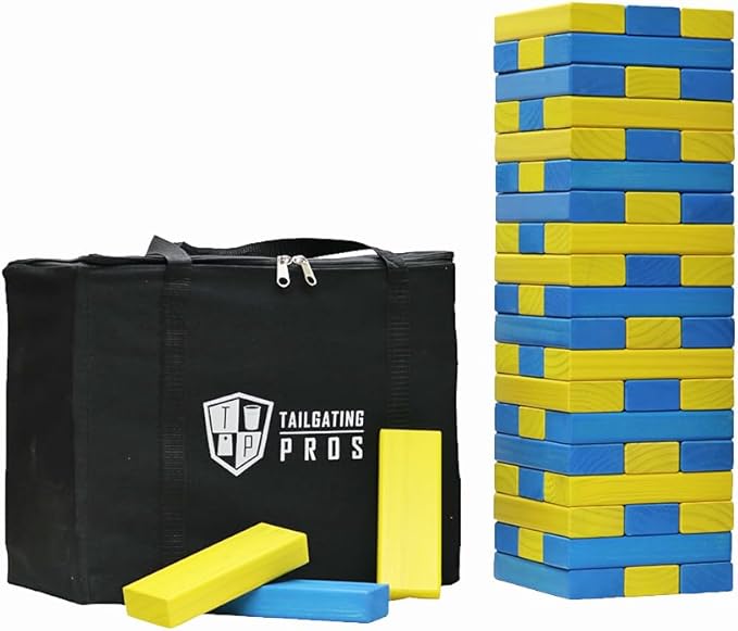 Tailgating Pros Premium Giant Toppling Timbers with Carrying Case – Choose Your Team Colors! Jumbo Outdoor Yard Game, Tower Grows to Over 5 Feet!
