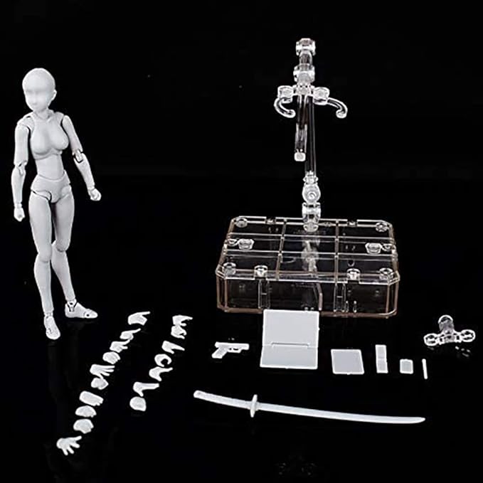 AXITWXIT Action Figures Body-Kun DX & Body-Chan DX PVC Figure Model Drawing for S H Figuarts with Box for Artists (Gray, Female)