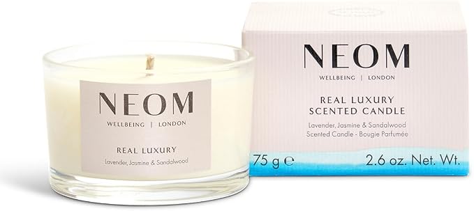 NEOM - Candle, Travel Size | Lavender, Jasmine & Rosewood | Scented Candles for On-The-Go | Luxury Aromatherapy Candles | Essential Oil Candle | Tranquil & Relax | Signature De-Stress Scent