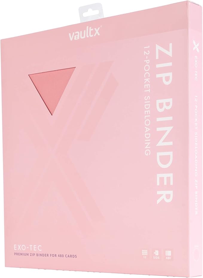 Vault X 12 Pocket Zip Binder, 480 Cards, Exo-Tec Material, 20 Side-Loading Pages (Pink)