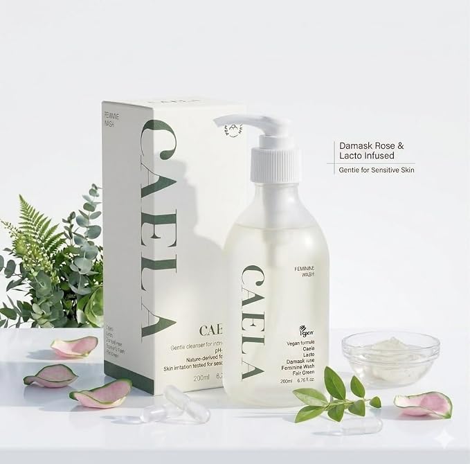 CAELA Feminine Wash Gel Fairgreen, pH-Balanced Intimate Cleanser for Women, Triple Lactobacillus Ferment Complex, Vegan K-Beauty with Green Tea & Mugwort, Sulfate-Free, 6.76 Fl Oz