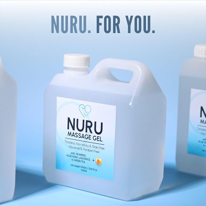 Nuru Massage Gel 33.8 fl oz Rectangle | Massage Oil Alternative | Organic Aloe Vera, Seaweed, Green Tea, Licorice & Vitamin B5 | Water Based | Paraben & Glycerin Free | Body-to-Body Formula