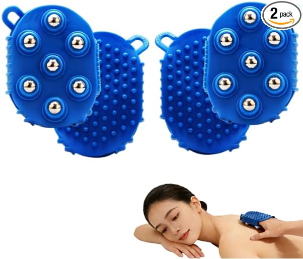 Roller Ball Glove Massager, 2Pcs Lymphatic Massage Tool Gua Sha Fascia Muscle Release for Face, Neck, Back, Abdomen, Legs & Full Body, Medium