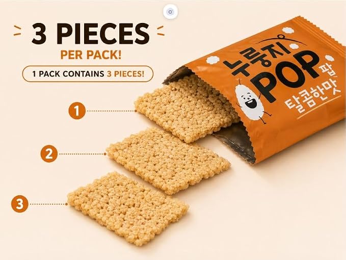 Korean Crispy Rice Snack, Spicy Puffed Rice Crackers, 4 Packs, 6.9 oz (74자) (Sweet & Toasty Roasted Rice Flavor)