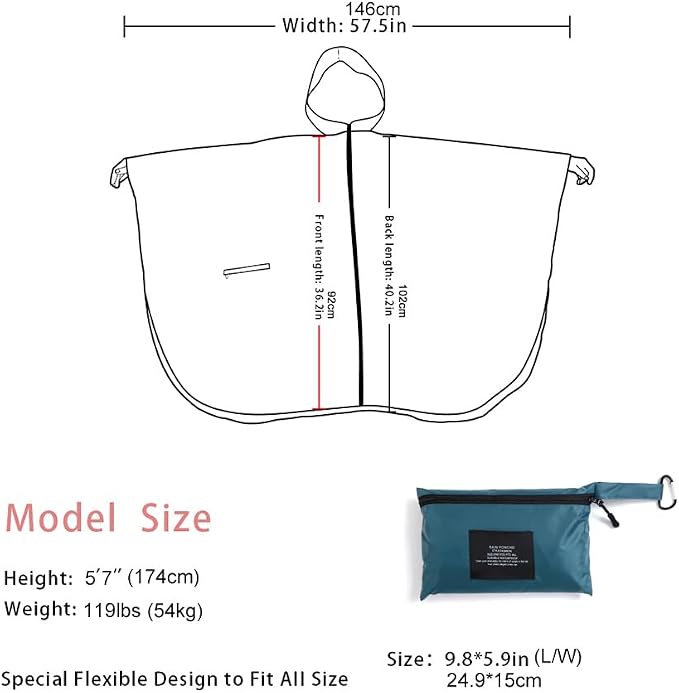 Fashion Hooded Rain Poncho Waterproof Raincoat Jacket with pocket for Women/Men/Adult