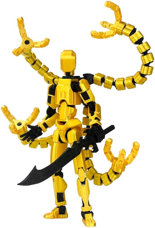 T13 Action Figure, Assembly Completed Action Figures,T 13 3D Printed Toys - The Premium Robot for Sci-Fi Enthusiasts,Four Claws Robot 5.2 Inch (Gold)