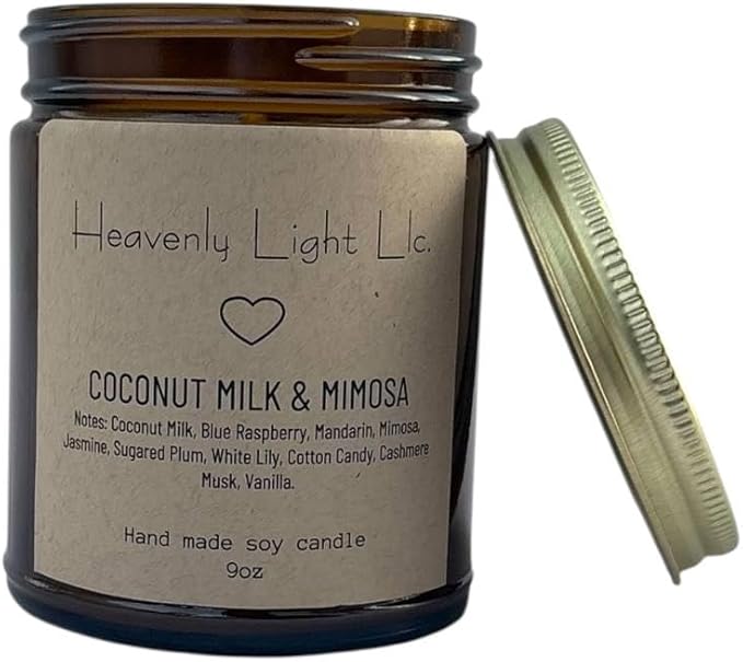 Heavenly Light LLC Coconut Milk & Mimosa 100% Non-Toxic 9 oz Scented Soy Wax Candles