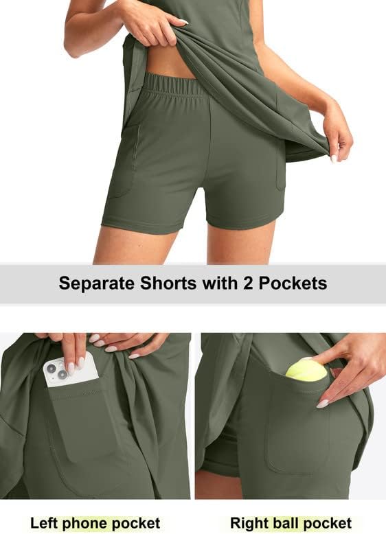 Viodia Women's Tennis Golf Dress with Shorts | Active, Exercise, Workout, Sports, Athletic, Dresses for Women, with Zipper Pockets