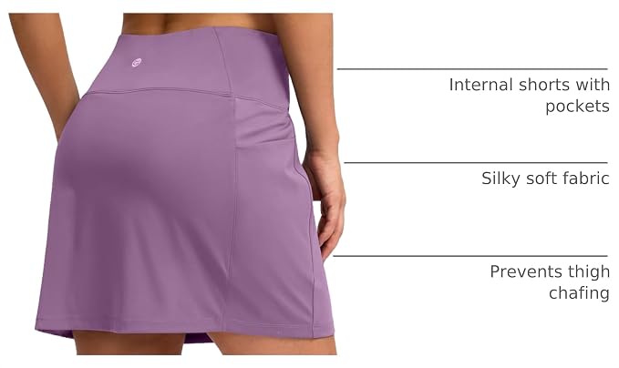 Women's Golf Skirts Skort 4 Side Pockets High Waisted Stretchy Tennis Skirt | Silky Soft, Lightweight, Breathable, Built-in Mesh Shorts, High Waisted, Elastic waistband, Moisture-Wicking, Athletic