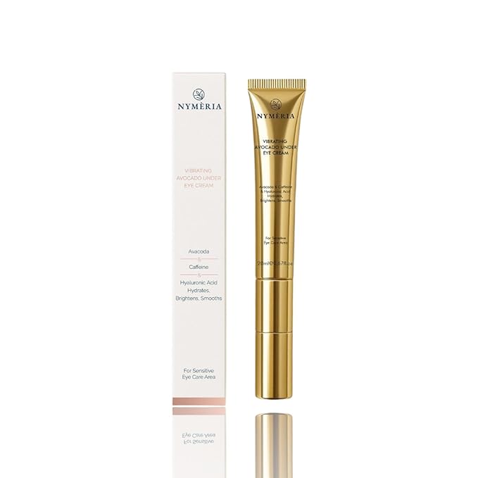 NYMERIA Vibrating Avocado Under Eye Cream – Cooling Metal Tip Eye Cream with Caffeine & Hyaluronic Acid, Brightening & Hydrating Formula for Puffiness, Dark Circles & Fine Lines, 0.67 fl oz / 20 ml
