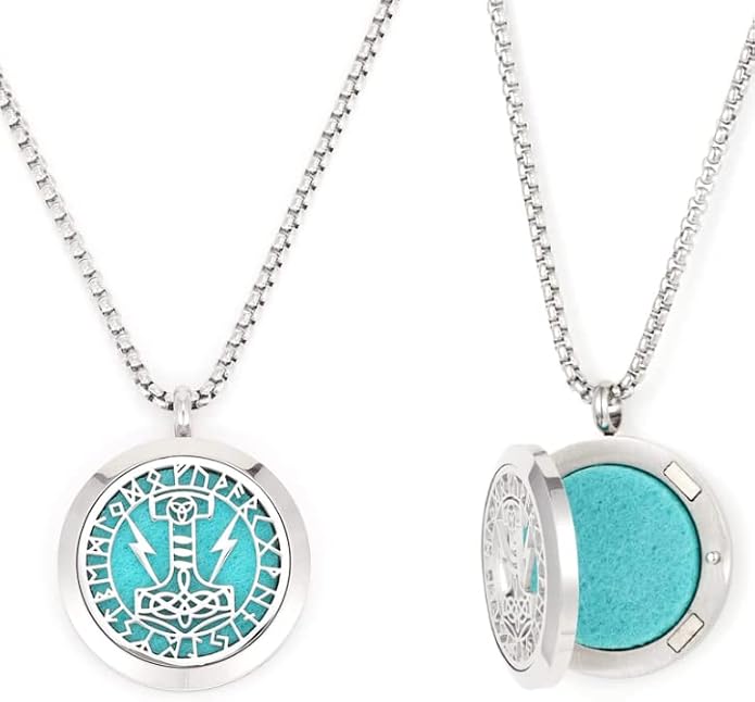Essential Oil Diffuser Viking Necklace - Stainless Steel Locket- Best for Aromatherapy-Perfume, Fragrance, Scent Diffusers for Women and Girls