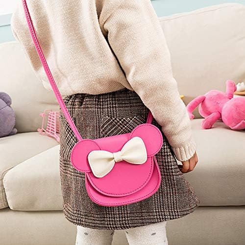 Little Mouse Ear Bow Crossbody Purse,PU Shoulder Handbag for Kids Girls Toddlers(Rose Pink)