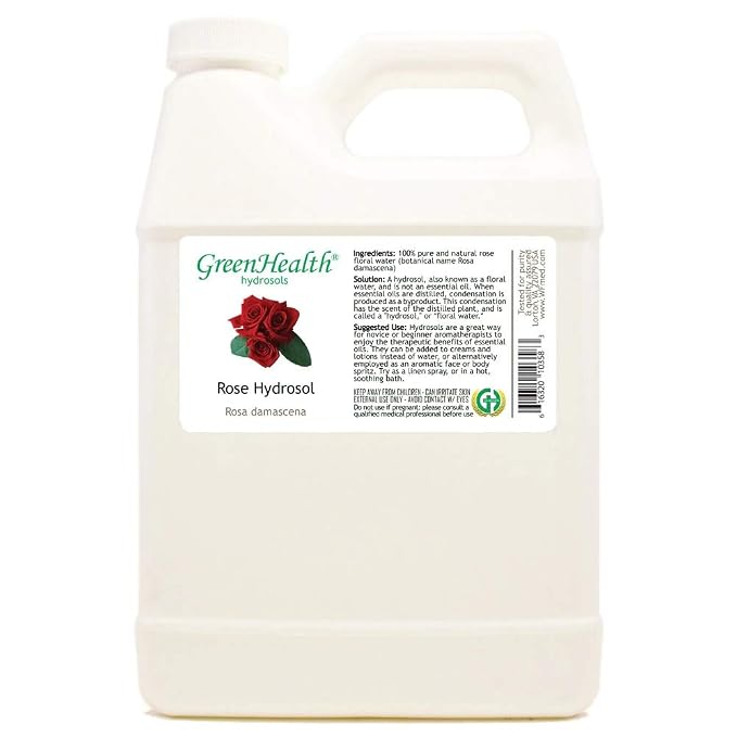 GreenHealth Hydrosol (Floral Water) - 32 fl oz Plastic Jug w/Cap - 100% Pure (NOT Oil) (Rose)