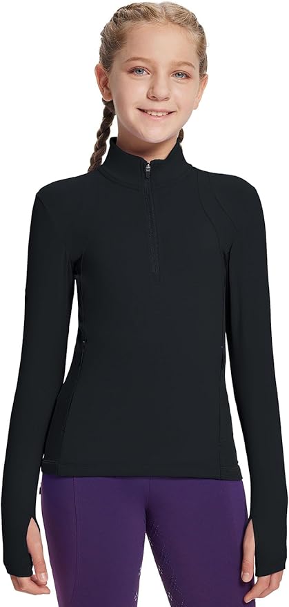 baleaf Girls Long Sleeve Shirts Fleece Jacket Fall Half Zip Pullover Kids Sweatshirts Athletic Thermal Coat