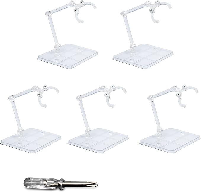 POMER Action Figure Stand, 5 Pcs Transparent Assembly Action Figure Display Holder Base Model Support Stand Compatible with 6" HG/RG/SD Gundam 1/144 Toy with Screwdriver