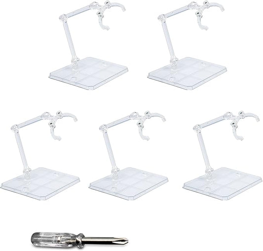 POMER Action Figure Stand, 5 Pcs Transparent Assembly Action Figure Display Holder Base Model Support Stand Compatible with 6" HG/RG/SD Gundam 1/144 Toy with Screwdriver